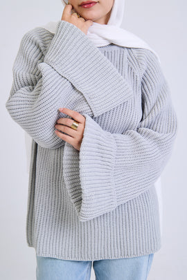 Casual ribbed knitted wide sleeve pullover